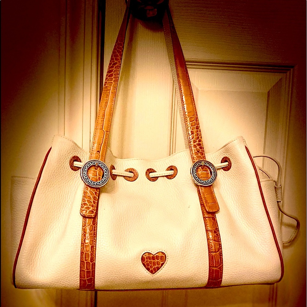 Authentic Well Kept w/ Care & Love Cream & Tan Genuine Leather Brighton Purse